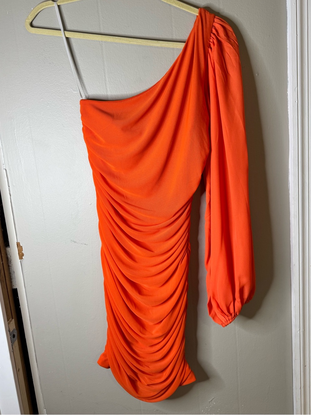 Hello Molly NWT One-Shoulder Orange Ruched Women’s Dress Medium